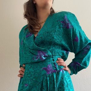 Vintage 80s All Silk Maggy London Wrap Dress -Sz4